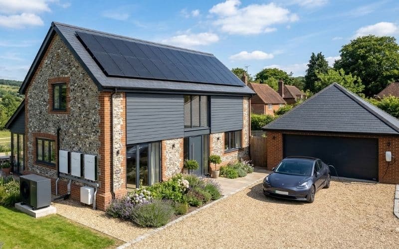 EV charger, solar panel, battery storage and heat pump installation in the Chilterns