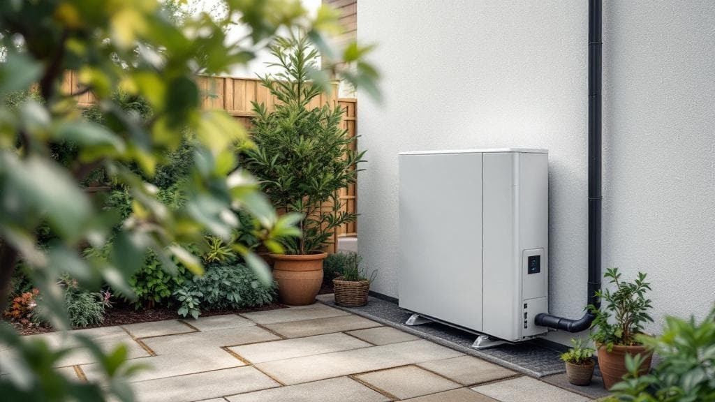 Air source heat pump unit installed outside a UK home